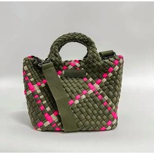 NEW PARKER AND HYDE neoprene woven handbag in sage/pink